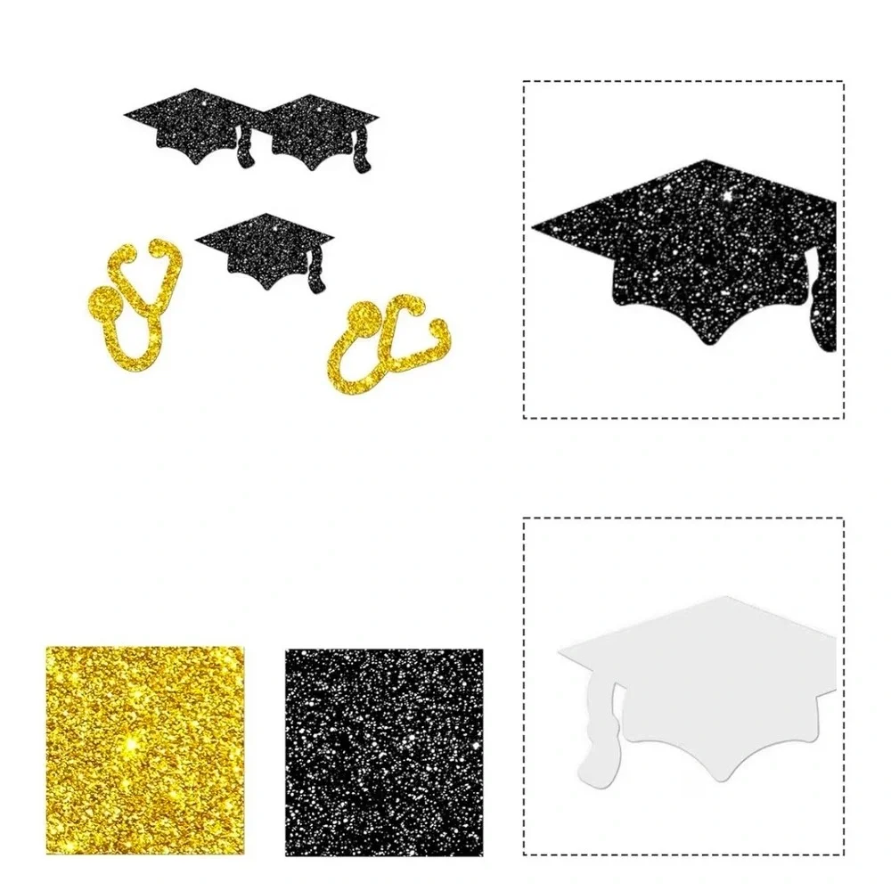 BOGO 120pc Stethoscope Graduation Confetti Black Gold Medical School Party